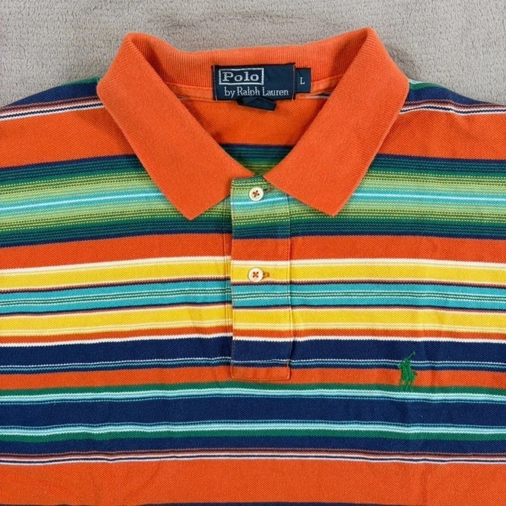 Vintage Polo Ralph Lauren Western Serape Blanket Striped Polo Shirt Men Large